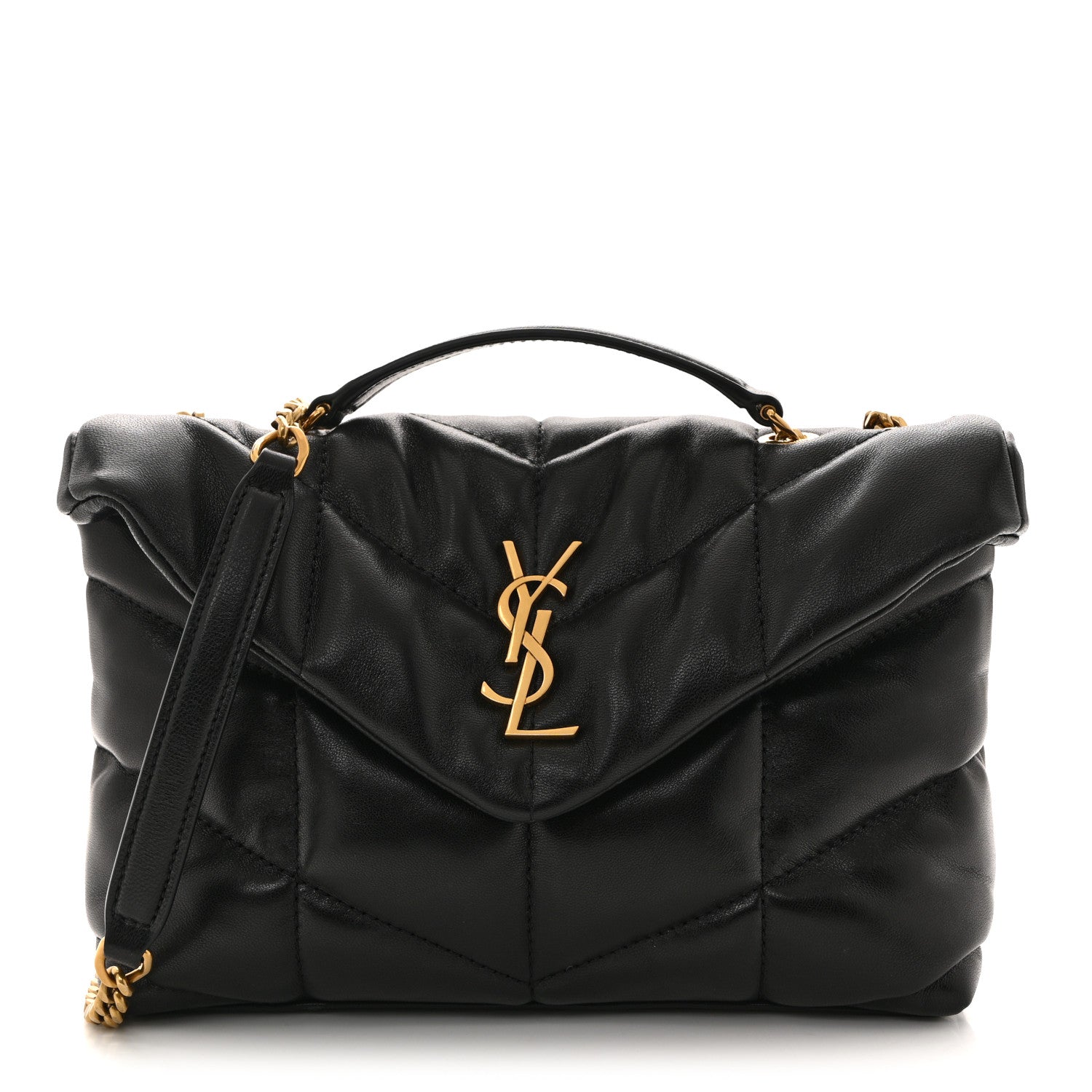 Saint Laurent Lambskin Quilted Toy Loulou Puffer Monogram Chain Satchel Black 1 of 12