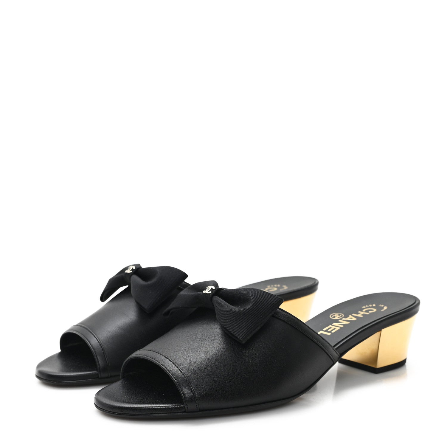 Chanel Lambskin Bow CC Mules 37.5 Black 4 of 10