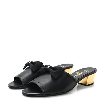 Chanel Lambskin Bow CC Mules 37.5 Black 4 of 10