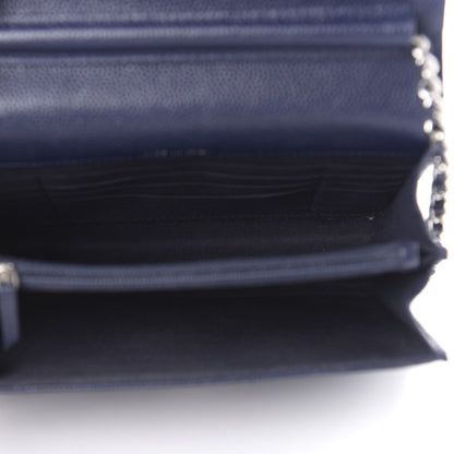 Chanel Caviar Chevron Quilted Square Wallet On Chain WOC Blue 5 of 11