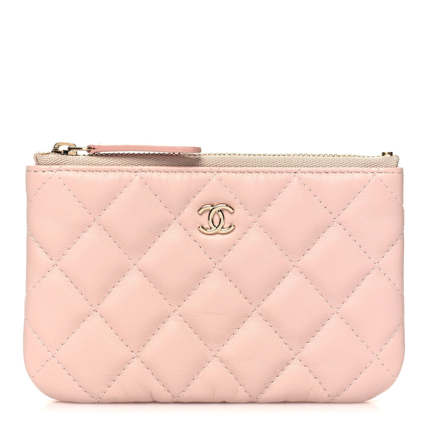 Lambskin Quilted Small Cosmetic Pouch Pink
