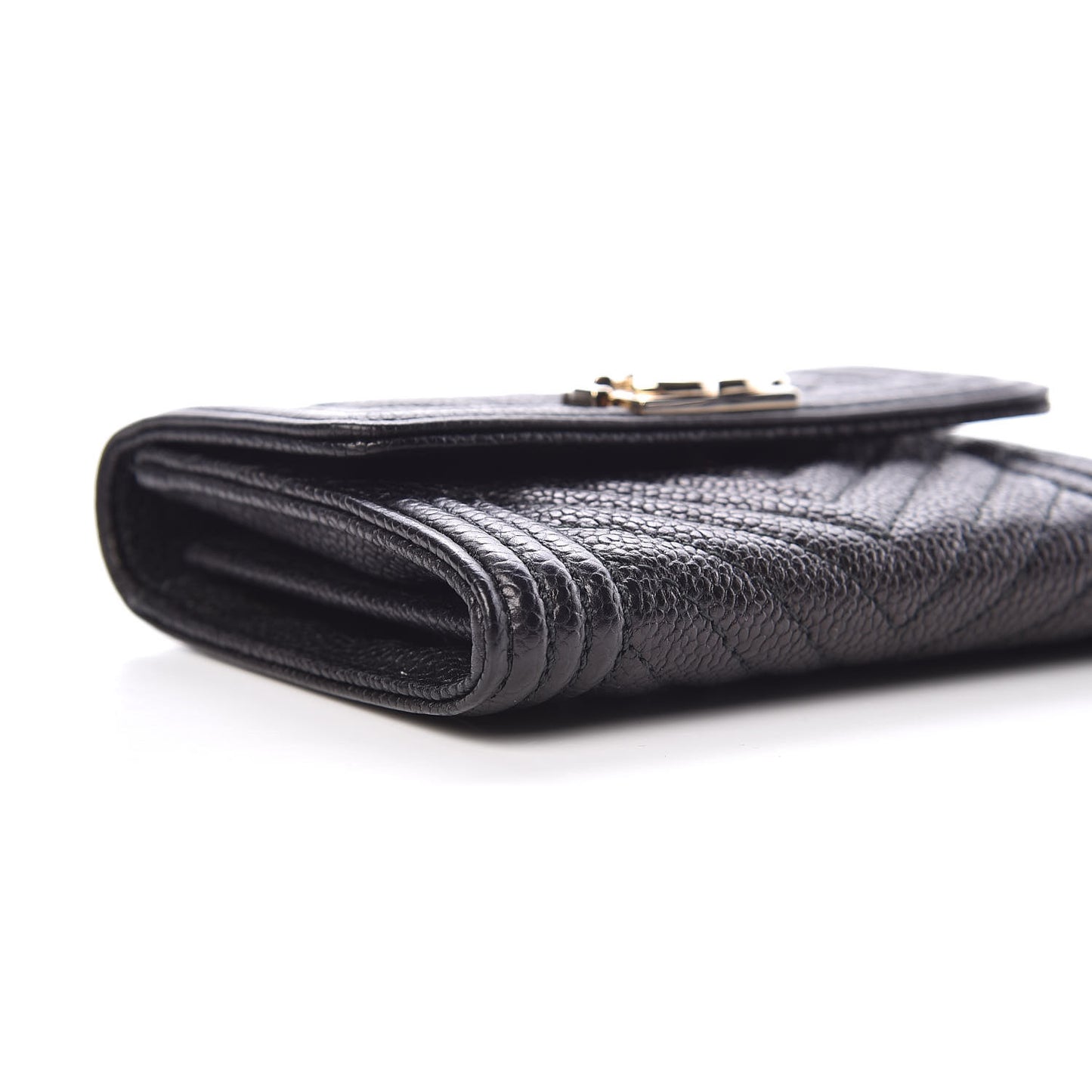 Caviar Chevron Quilted Boy Card Holder Wallet Black