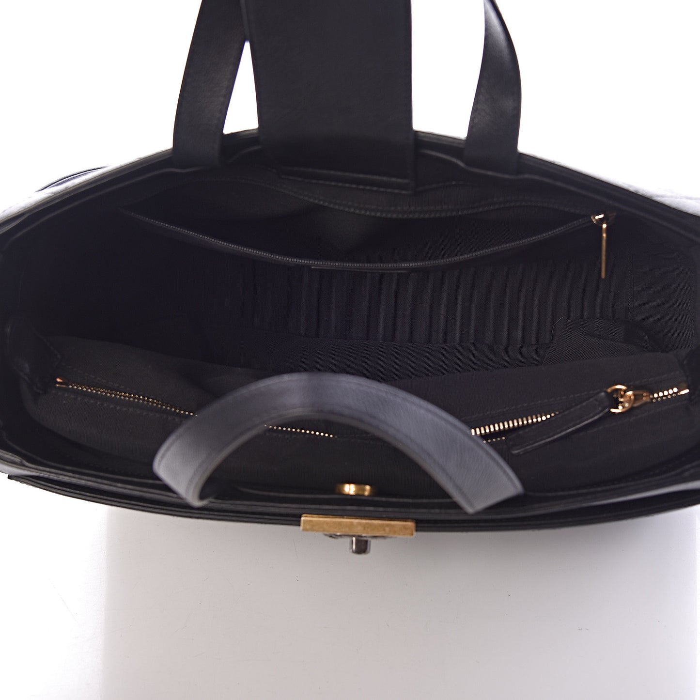Calfskin Stitched Large Straight Lines Shopping Tote Black