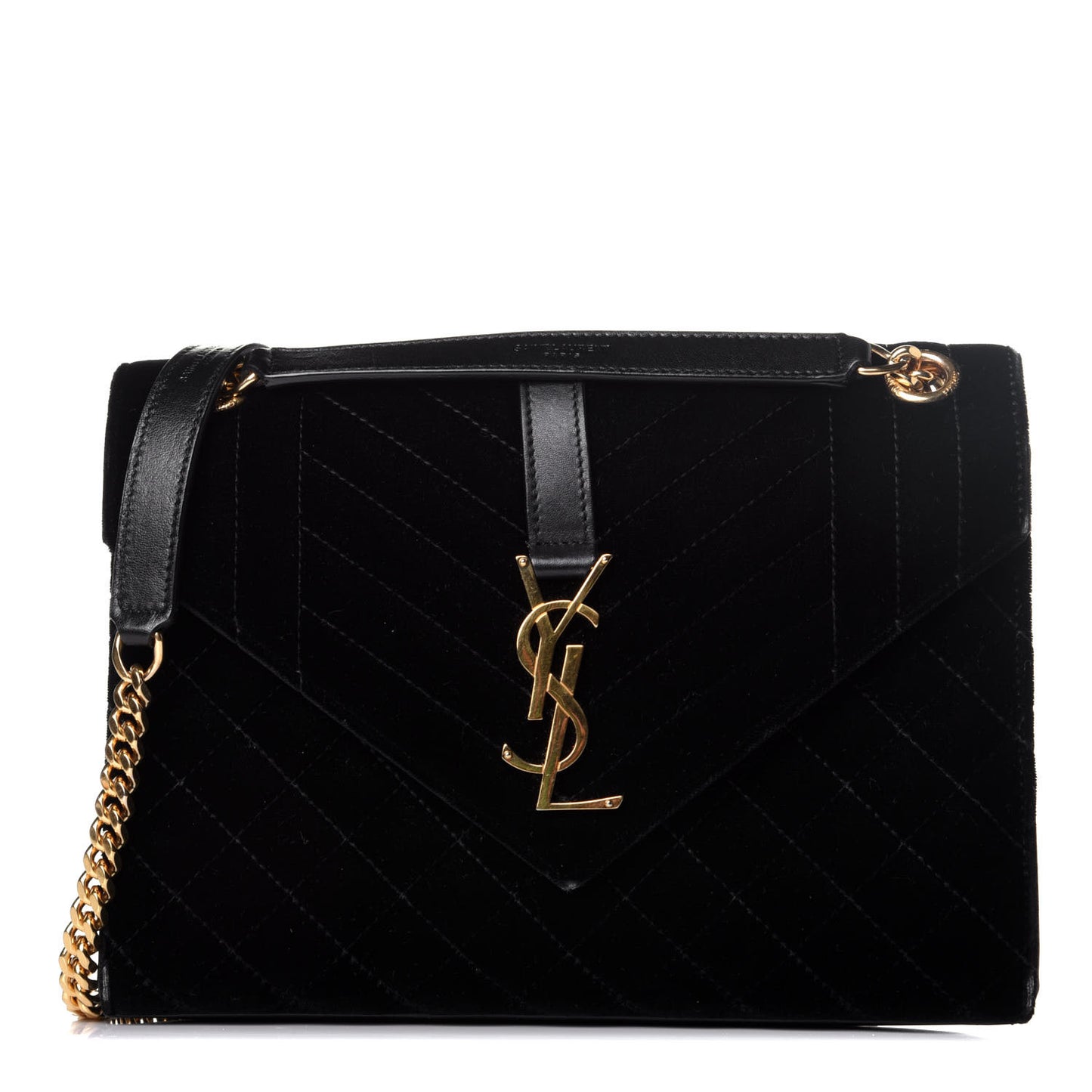 Velvet Tri-Quilt Monogram Medium College Bag Black