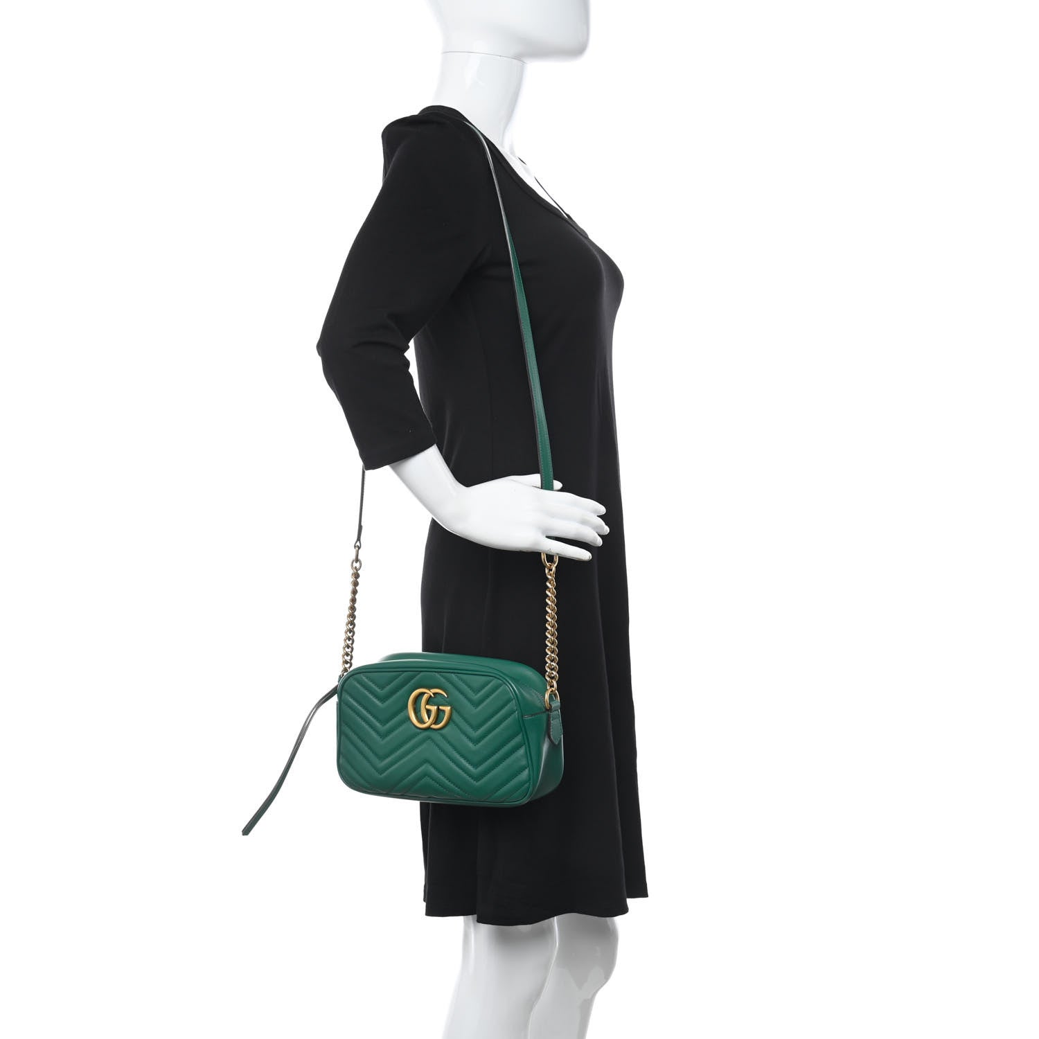 Gucci Calfskin Matelasse Small GG Marmont Chain Shoulder Bag Emerald Green 2 of 11