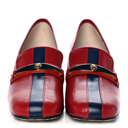 Gucci Goatskin Feline Ginger Loafer Pumps 37 Hibiscus Red Blue 2 of 8