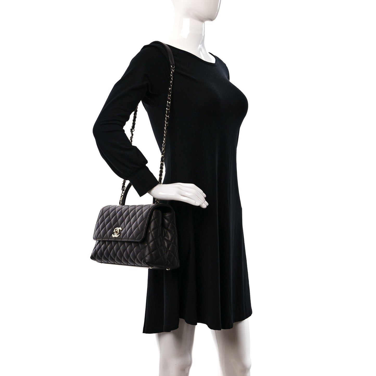 Caviar Quilted Small Coco Handle Flap Dark Brown