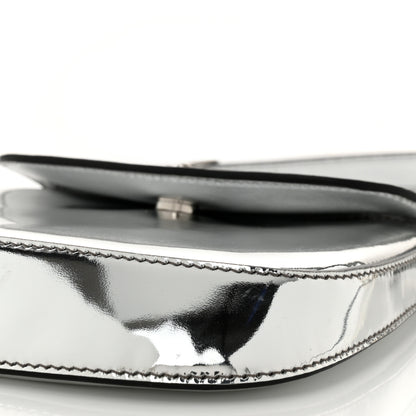 Prada Spazzolato Mini Cleo Flap Adjustable Strap Shoulder Bag Silver 9 of 10