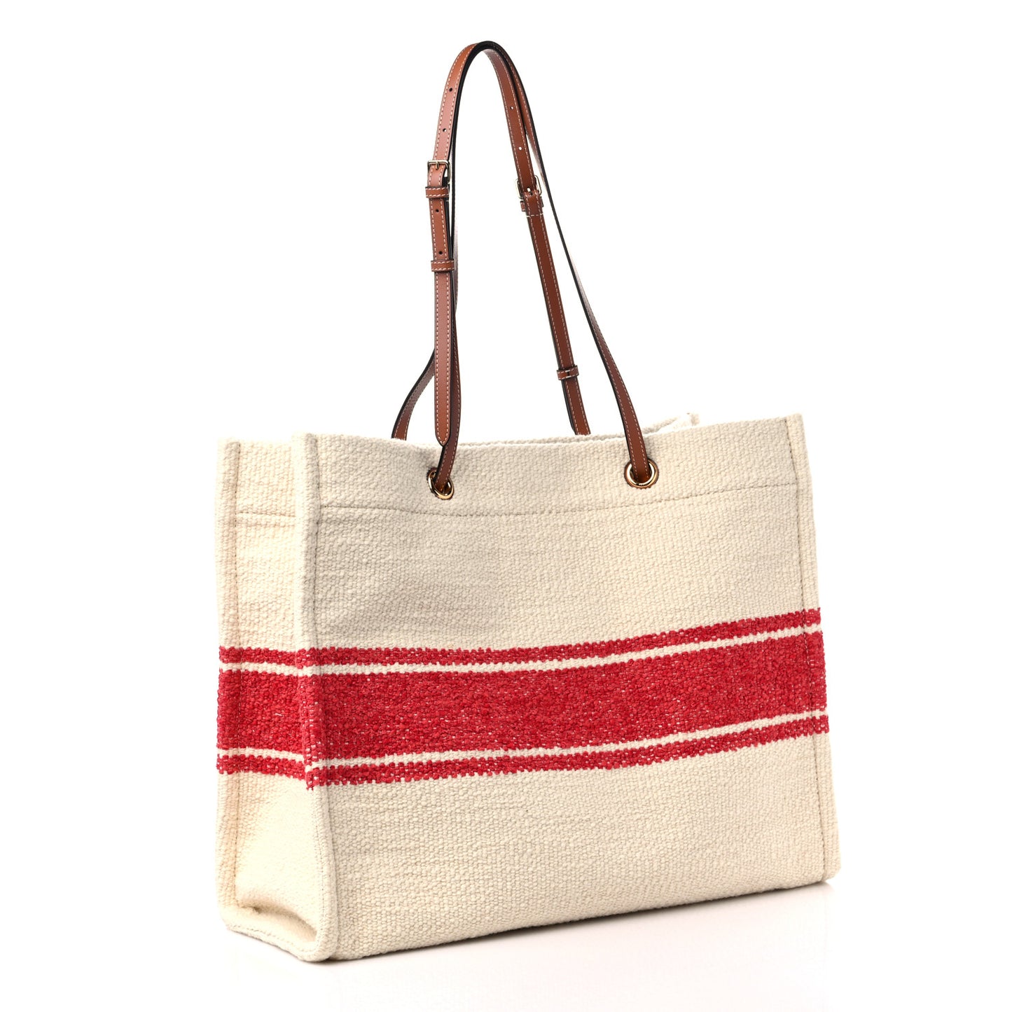 Canvas Calfskin Jacquard Vertical Cabas Red Tan