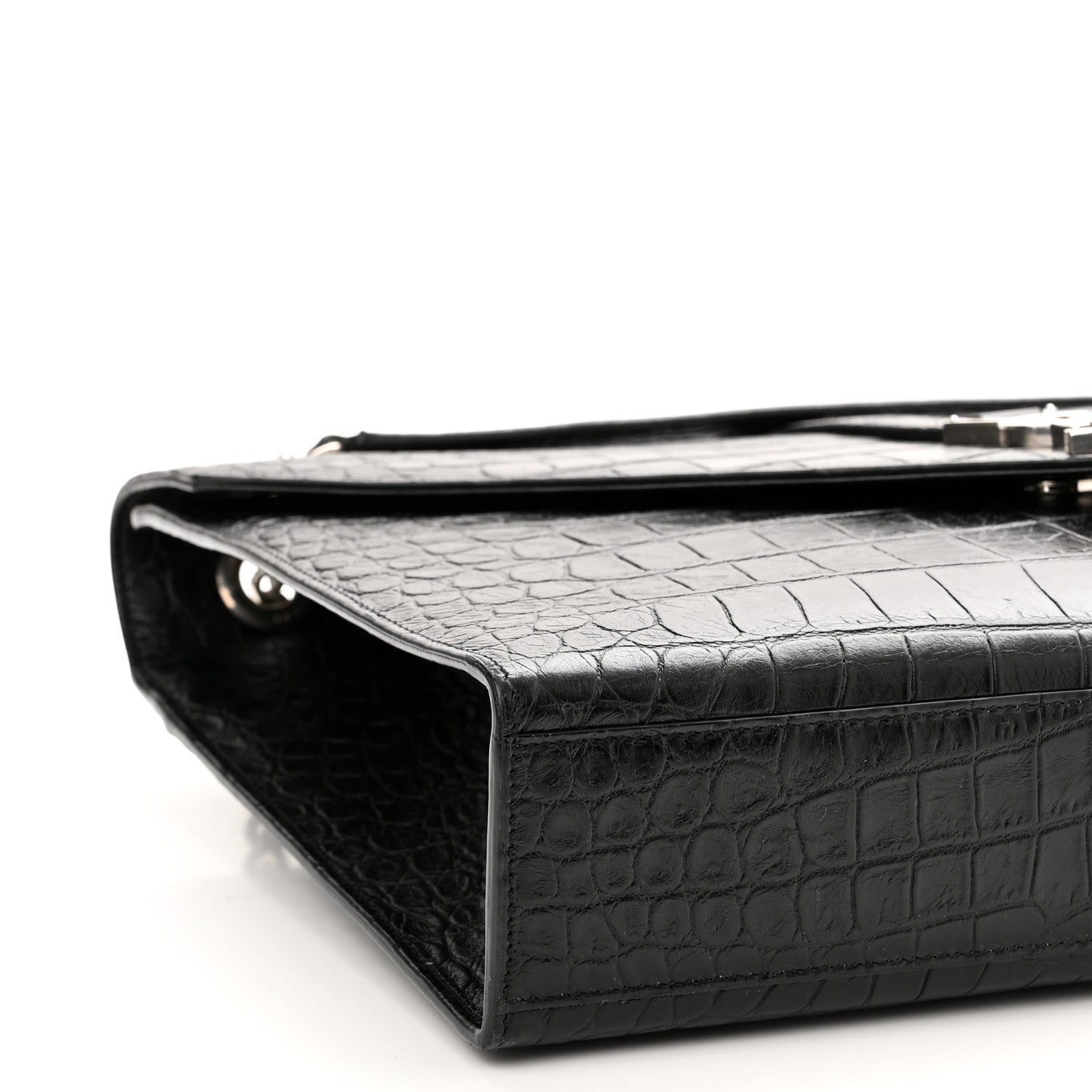 Saint Laurent Calfskin Crocodile Embossed Medium Monogram Envelope Chain Shoulder Bag Black 9 of 11
