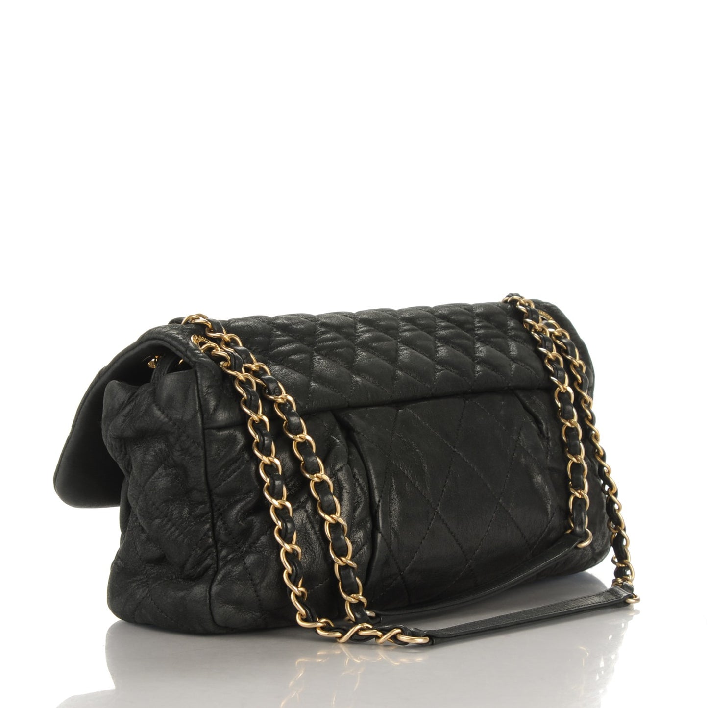 Iridescent Calfskin Large Chic Quilt Flap Black