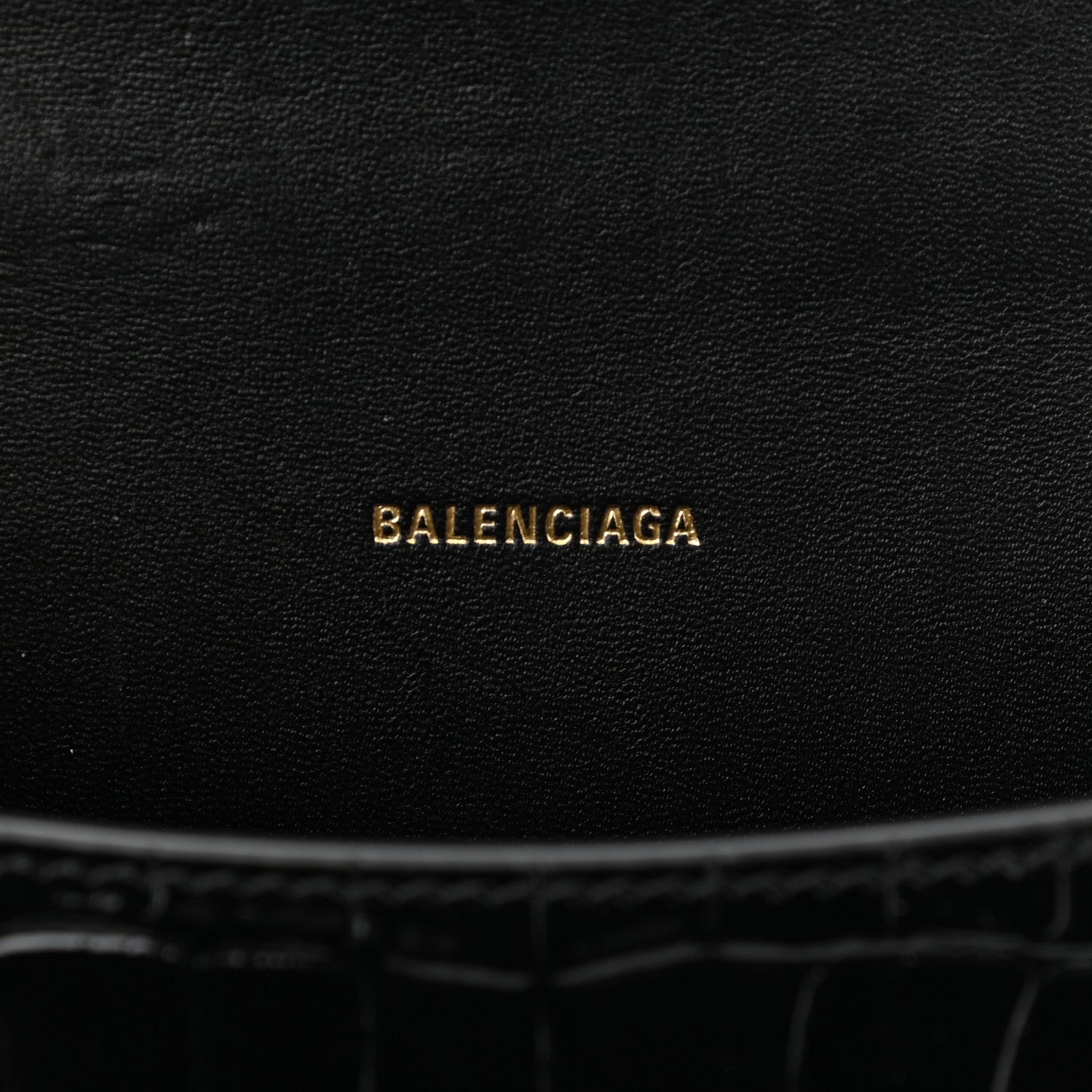 Balenciaga Shiny Calfskin Crocodile Embossed Hourglass Top Handle Bag XS Black 6 of 10