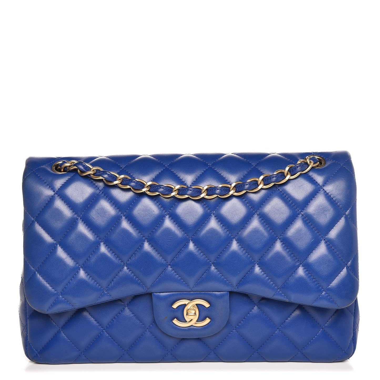 Lambskin Quilted Jumbo Double Flap Blue