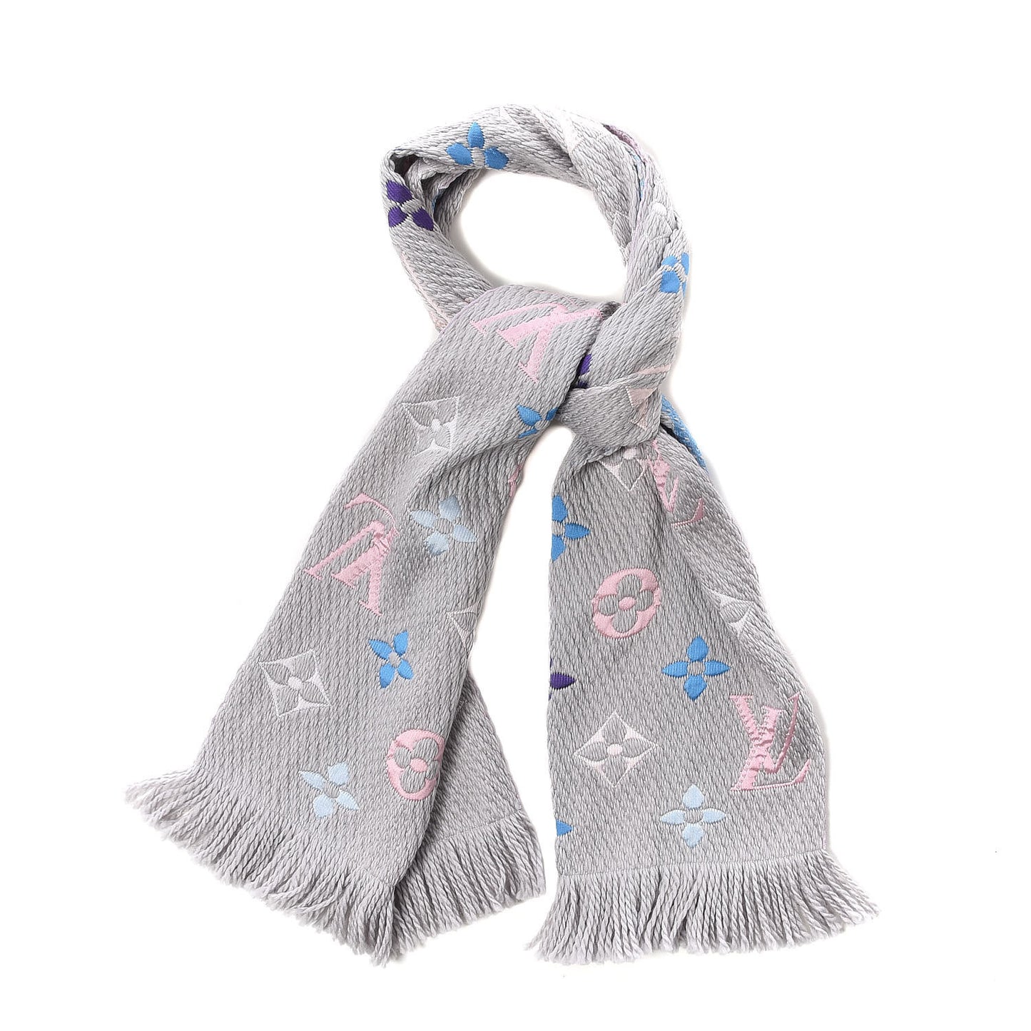 Wool Silk Rainbow Logomania Scarf Grey