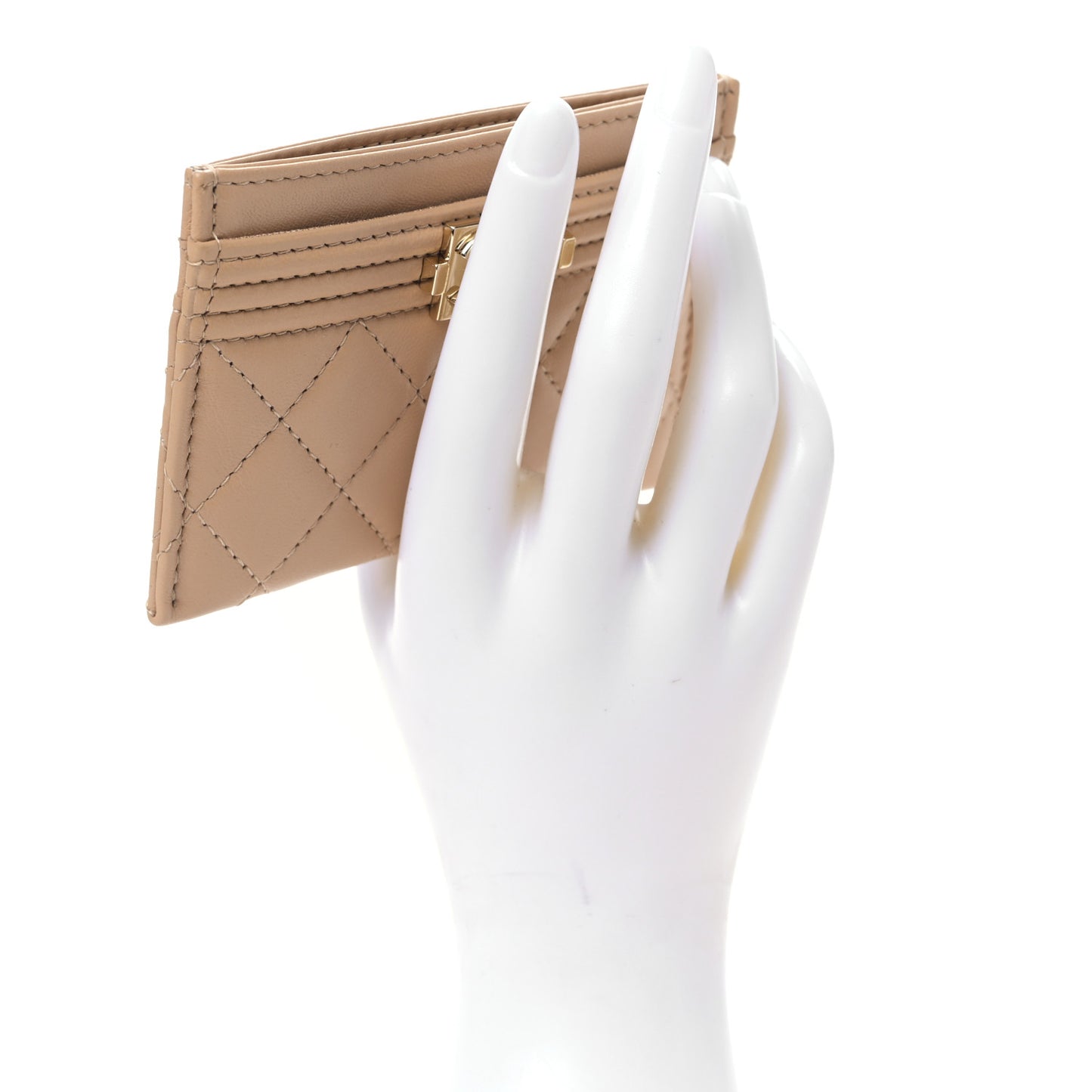 Lambskin Quilted Boy Card Holder Beige