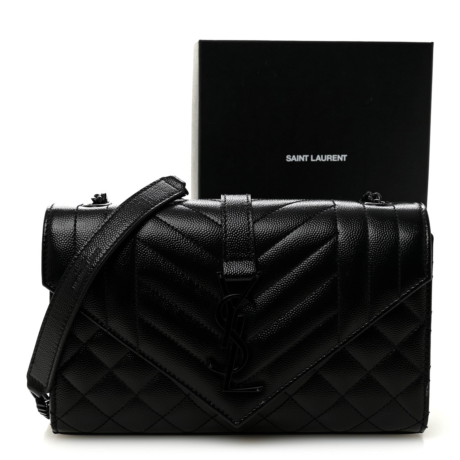 Saint Laurent Grain De Poudre Textured Mixed Matelasse Triquilt Small Monogram Monochrome Satchel Black 10 of 10