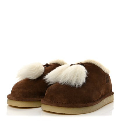 Miu Miu Scamosciato Winter Shearling Tassel Mule Slippers 37 Cacao 4 of 9