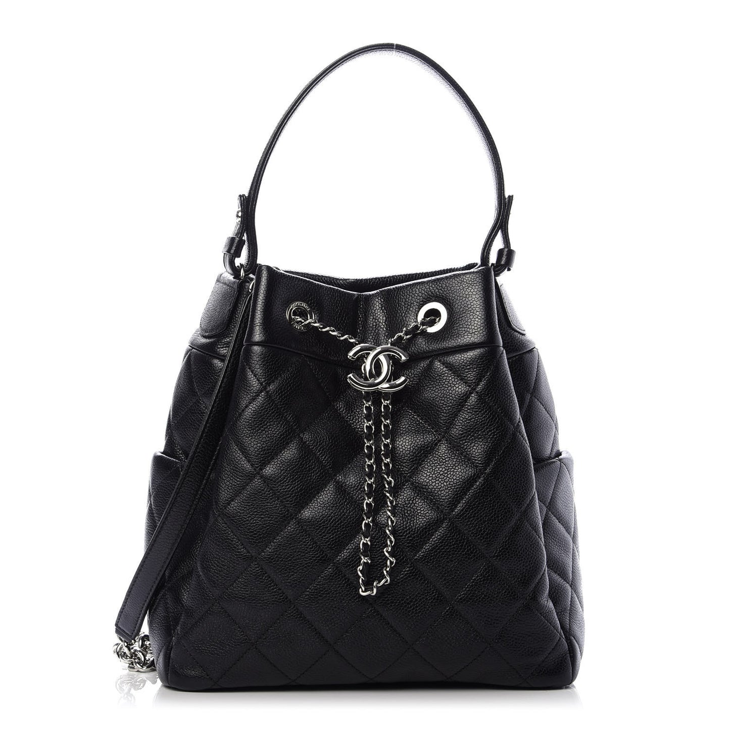 Caviar Quilted Small Chain Bucket Bag Black