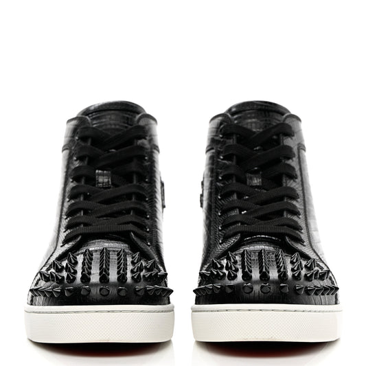 Calfskin Lizard Embossed Womens Lou Spikes Flat Sneakers 40.5 Black