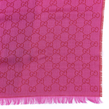 Gucci Wool Silk Monogram Fringe Scarf Fuchsia 2 of 3
