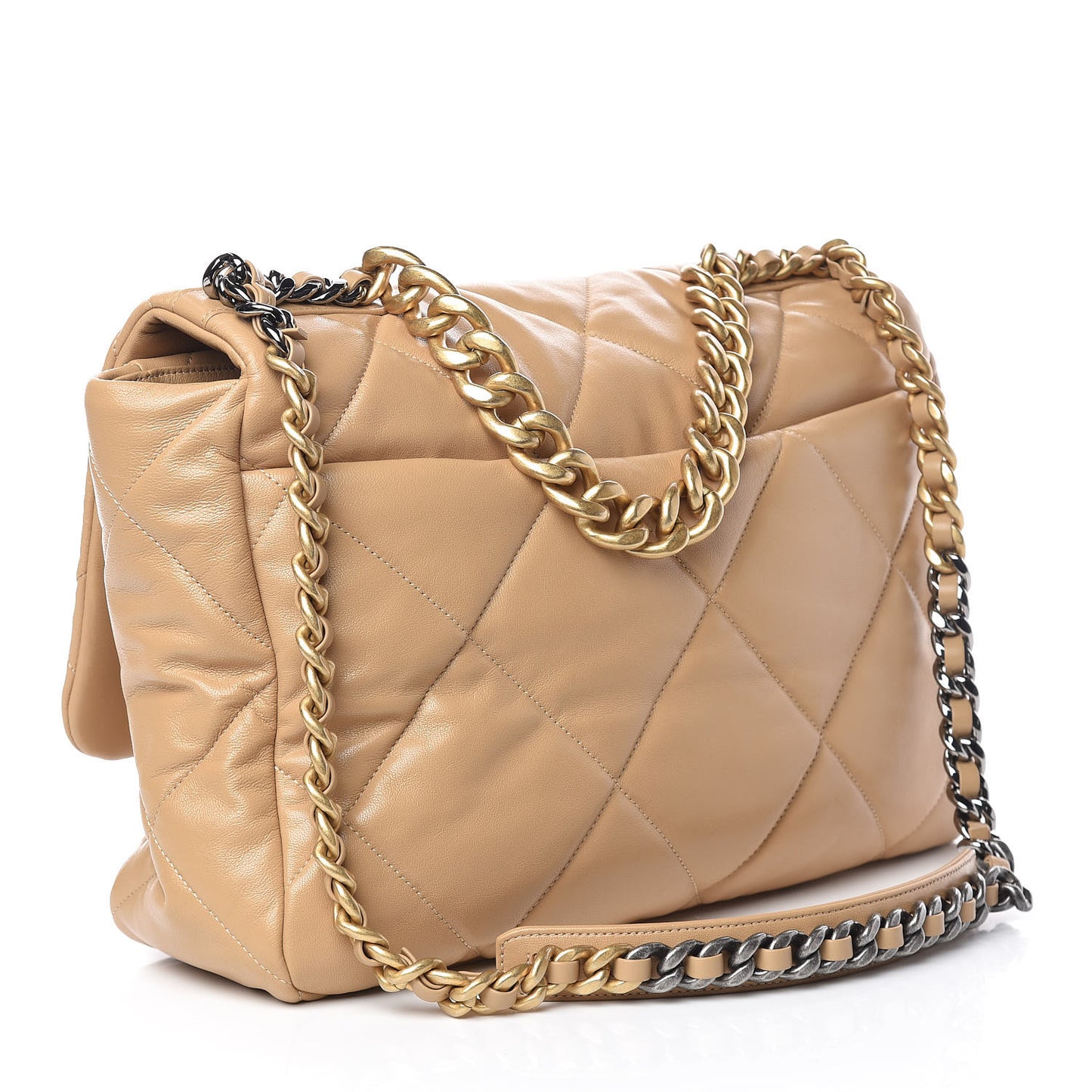 Lambskin Quilted Maxi 19 Flap Dark Beige