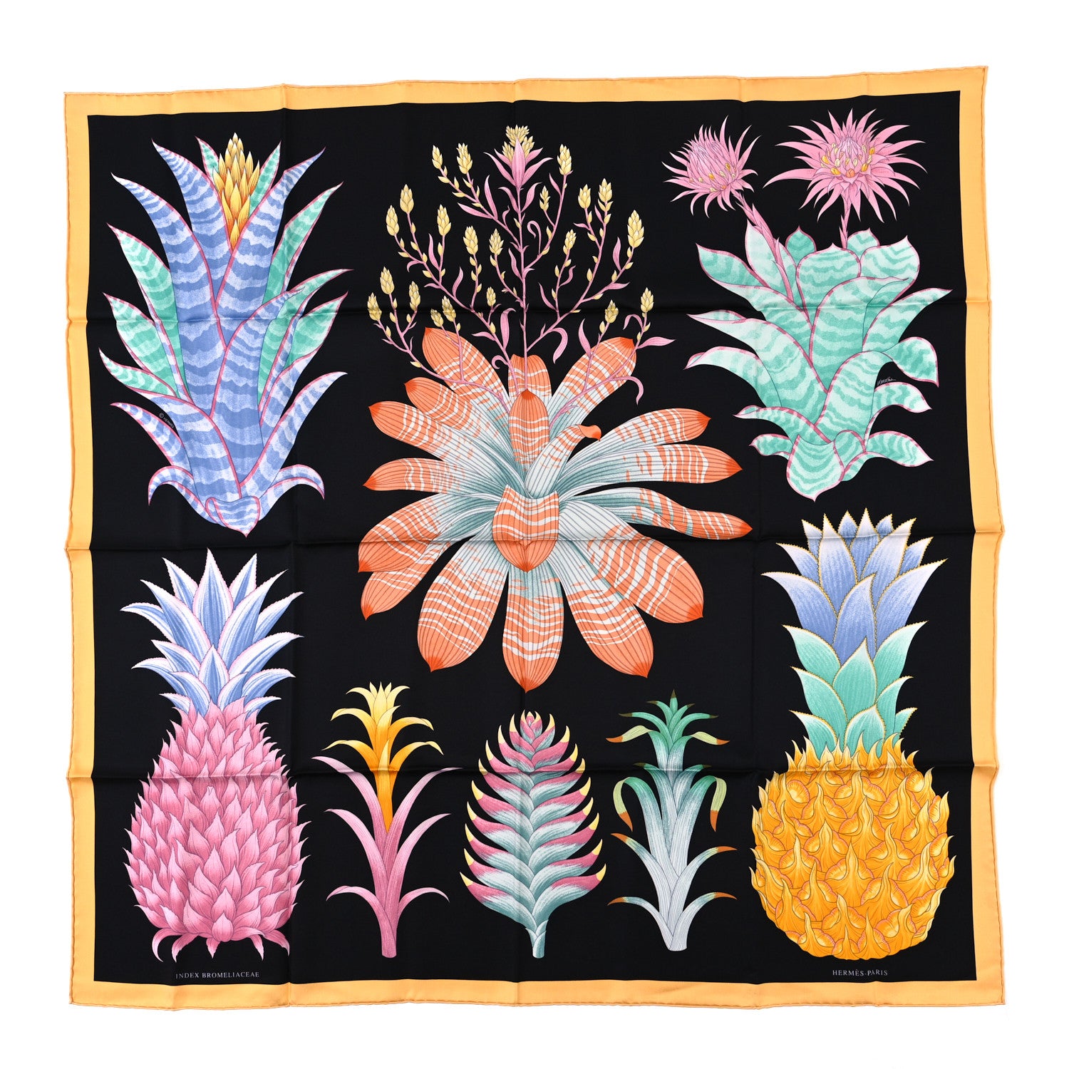 Hermes Silk Index Bromeliaceae Scarf 90 Black Vert Multicolor 1 of 3