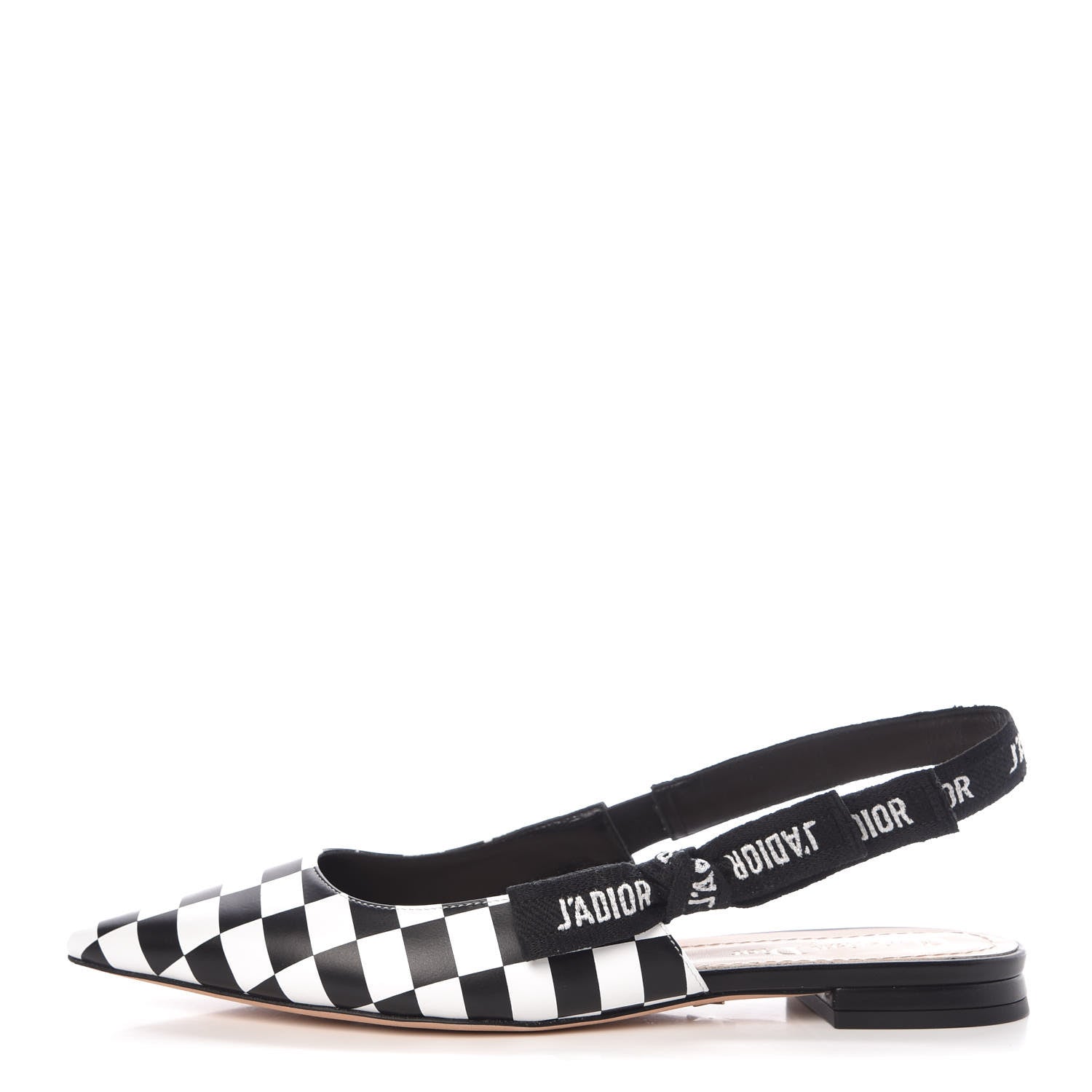 Christian Dior Calfskin Ribbon Checker Print J'Adior Slingback Ballet Flats 38 Black White 1 of 9