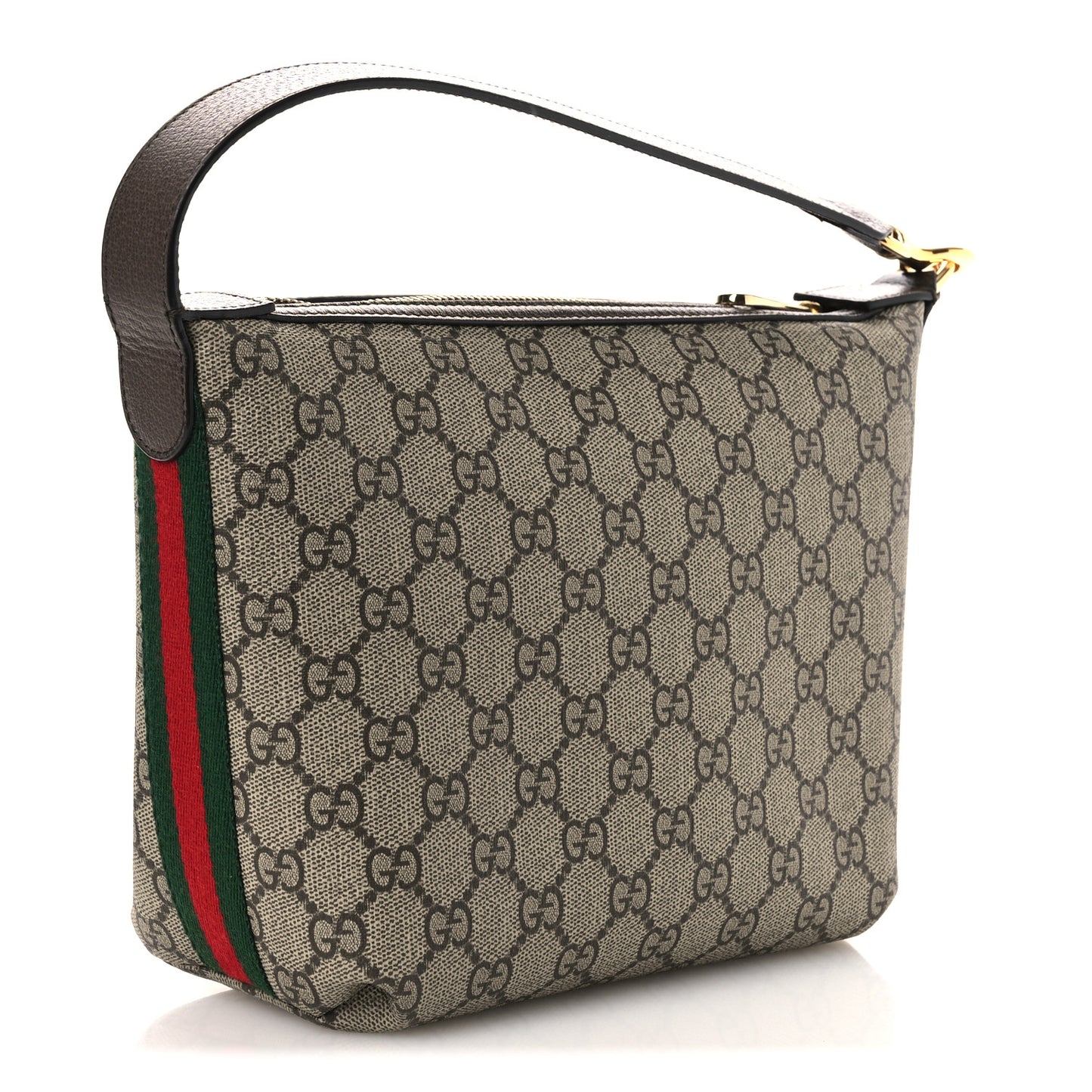 GG Supreme Monogram Textured Calfskin Web Super Mini Ophidia Shoulder Bag Beige Ebony New Acero