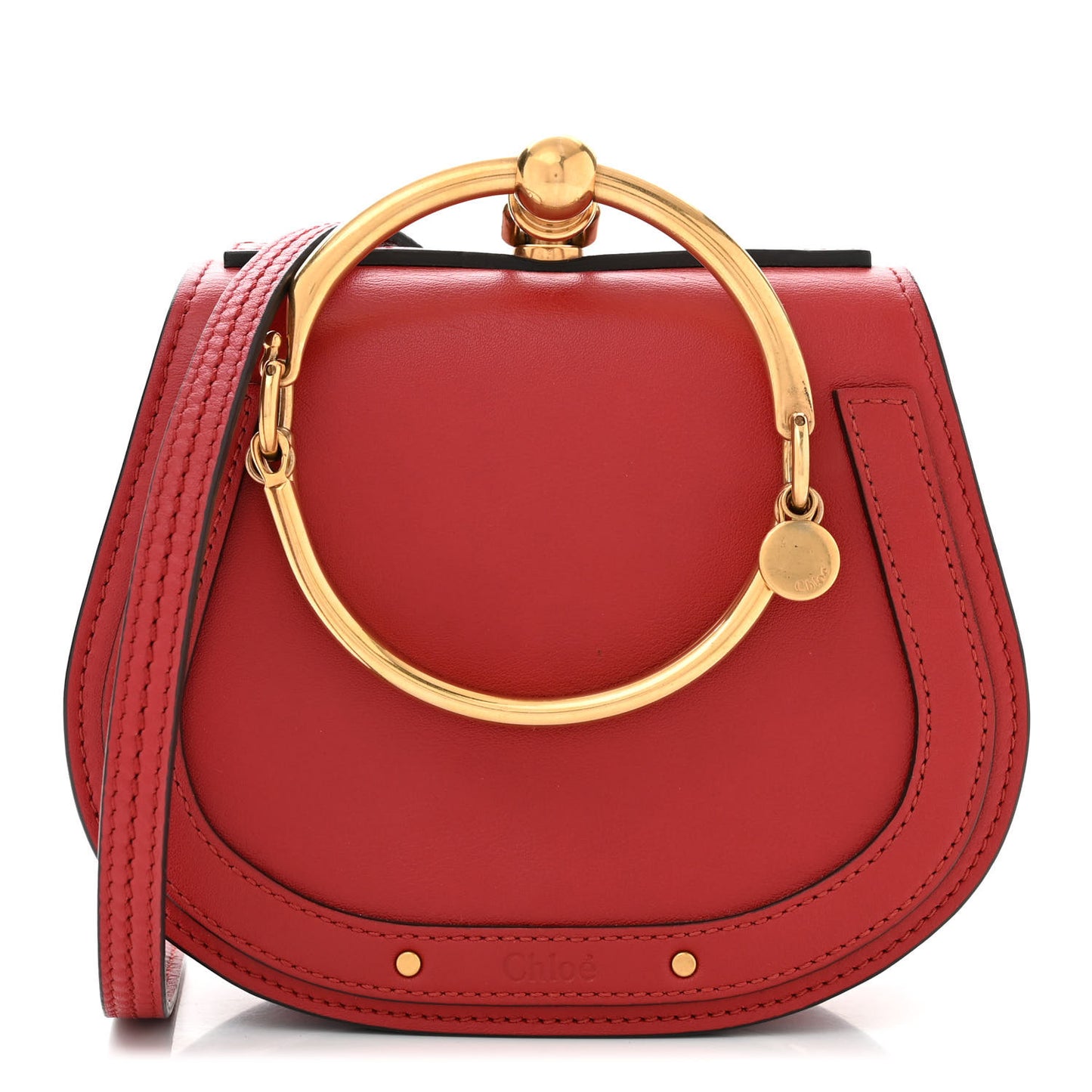 Calfskin Suede Small Nile Bracelet Bag Sepia Red