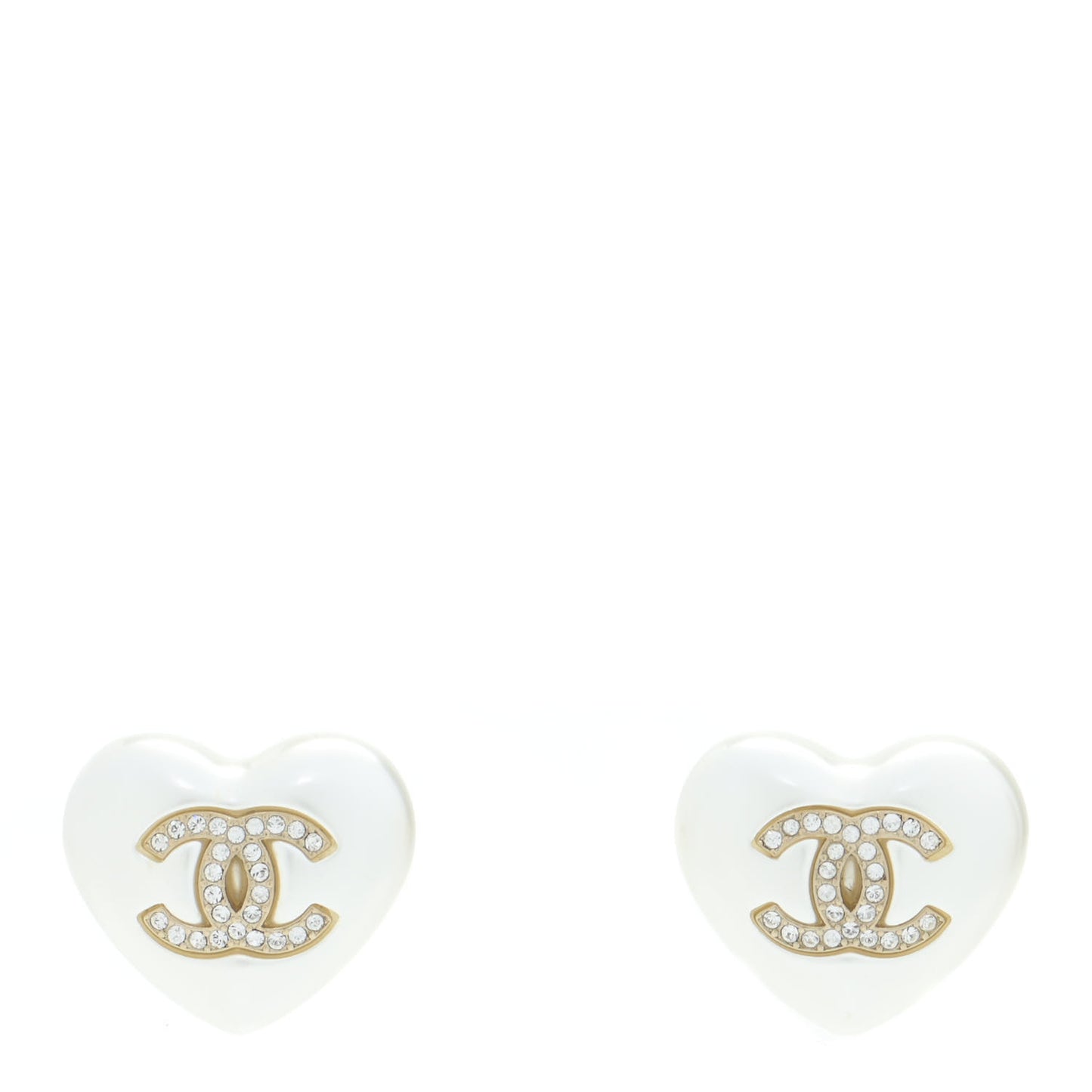 Pearl Crystal CC Heart Earrings Gold