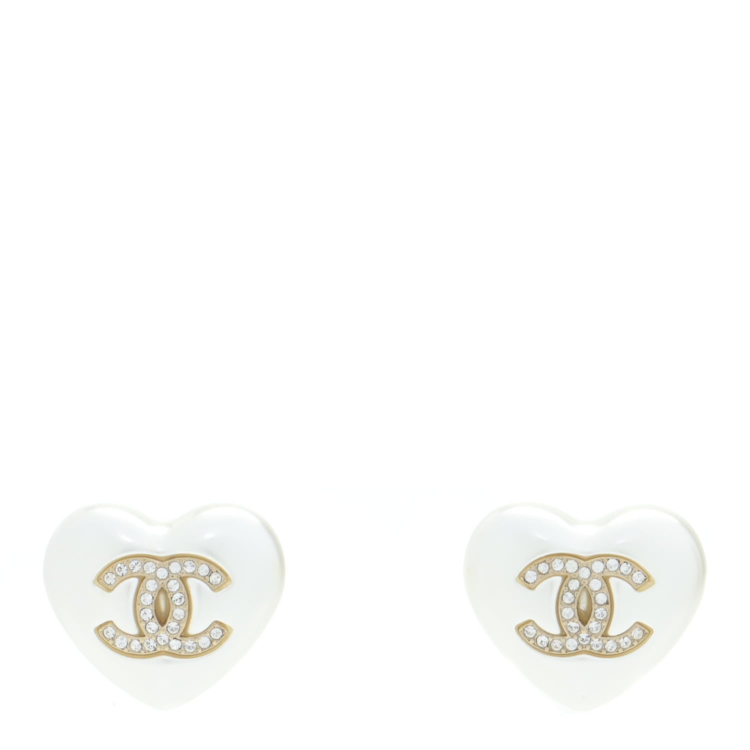 Chanel Pearl Crystal CC Heart Earrings Gold 1 of 5