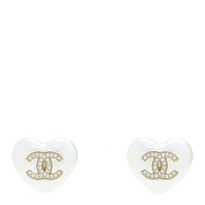 Chanel Pearl Crystal CC Heart Earrings Gold 1 of 5