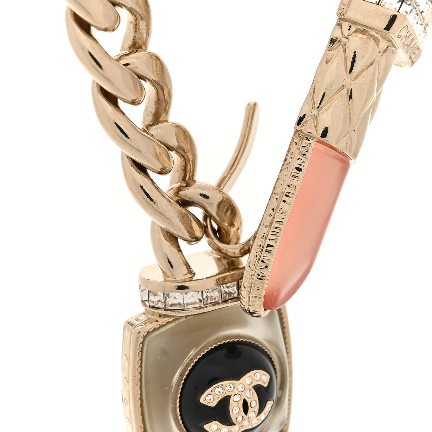 Metal Strass Pearl Lipstick Necklace Pink Gold
