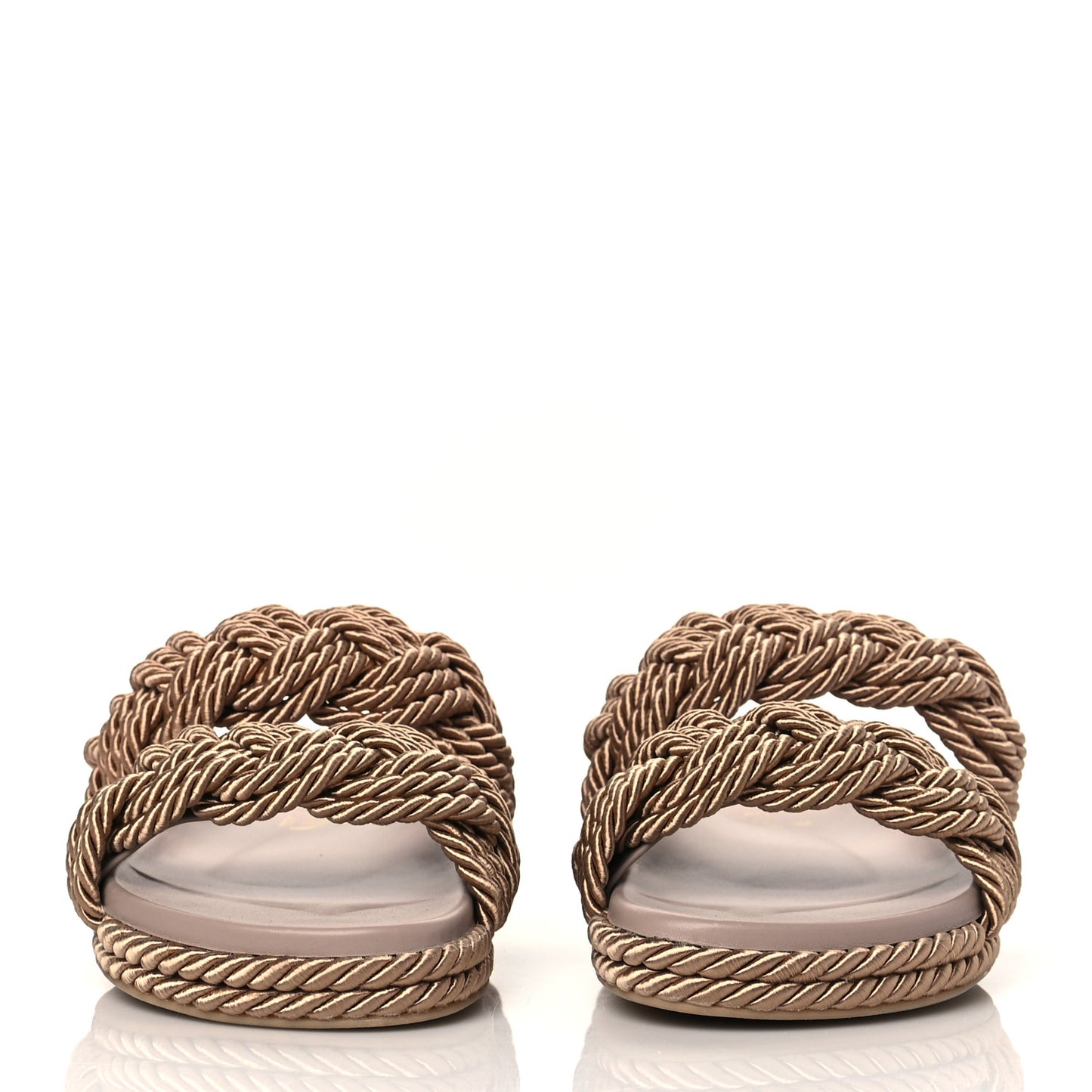 Calfskin Silk Woven Rockstud Torchon 5mm Sandals 37 Poudre
