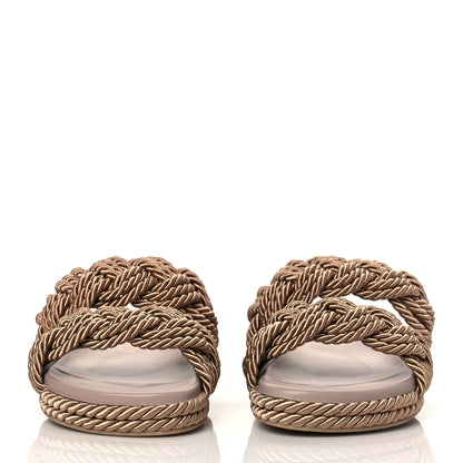 Valentino Garavani Calfskin Silk Woven Rockstud Torchon 5mm Sandals 37 Poudre 2 of 8