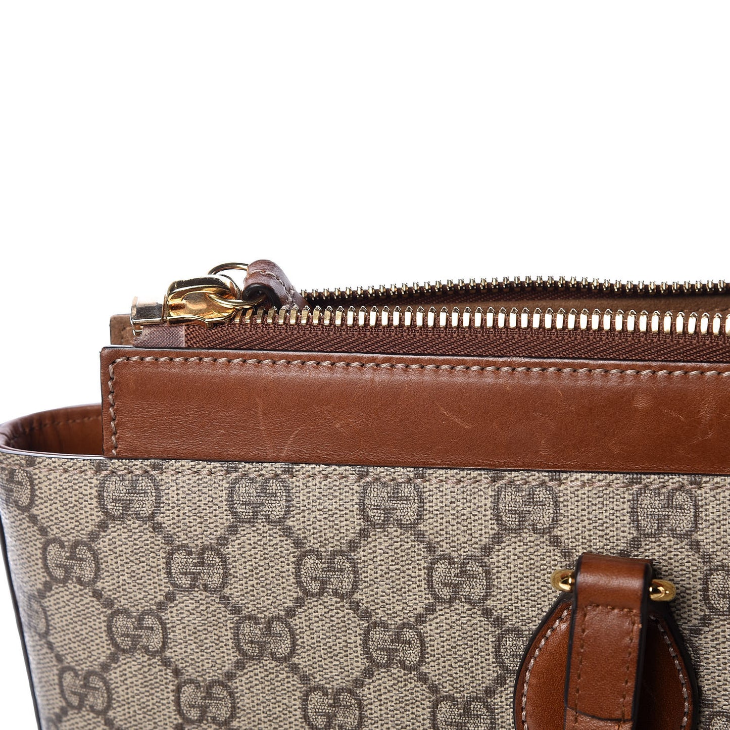 GG Supreme Monogram Medium Zippered Bucket Tote Beige Tuscany