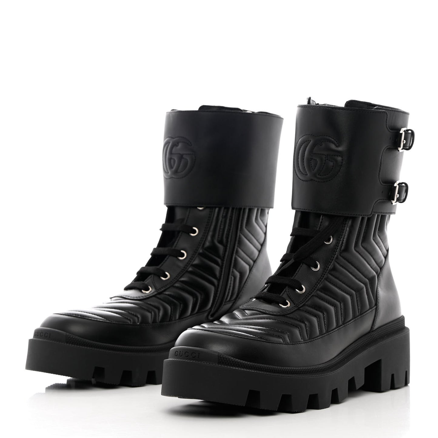 Nappa Frances GG Matelasse Platform Combat Boots 41 Black