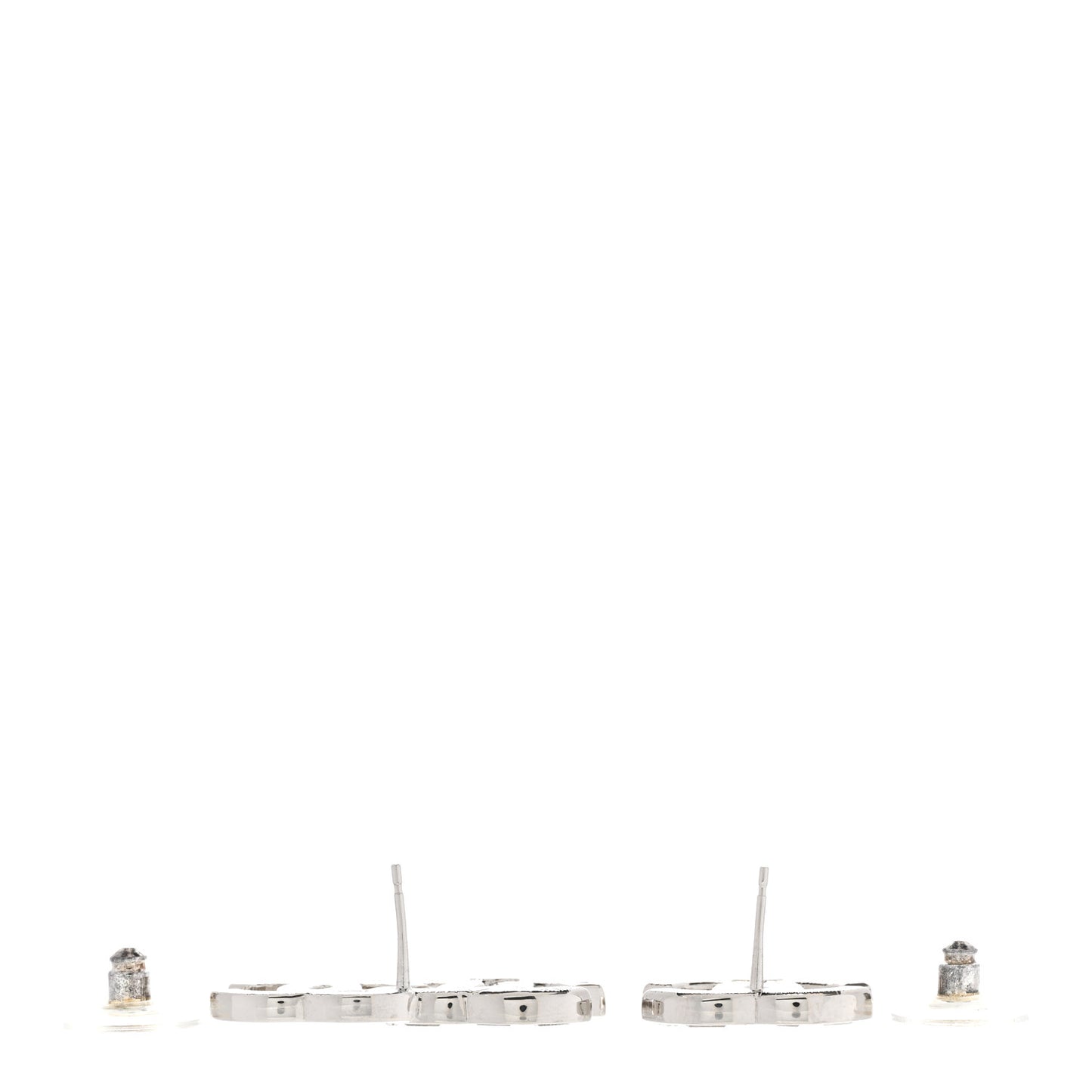 Baguette Crystal Double CC Earrings Silver
