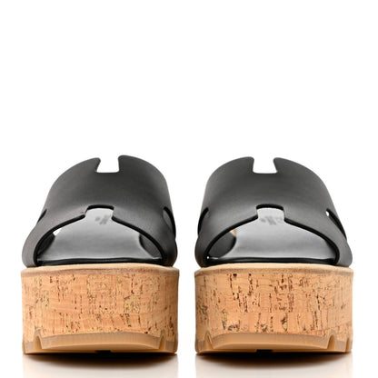 Hermes Calfskin Cork Eze 30 Sandals 35 Black 2 of 9