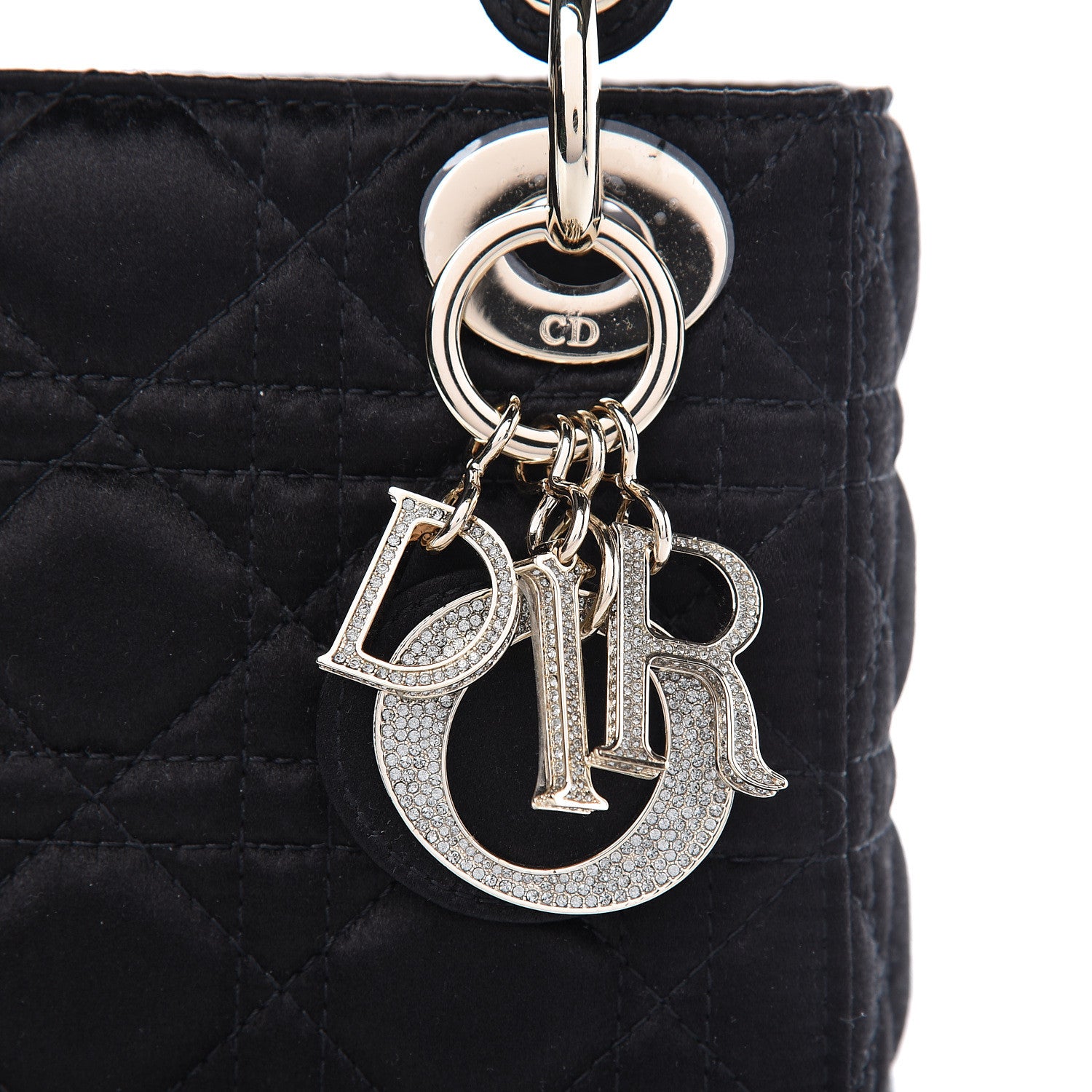 Christian Dior Satin Swarovski Crystal Cannage Mini Lady Dior Black 7 of 11