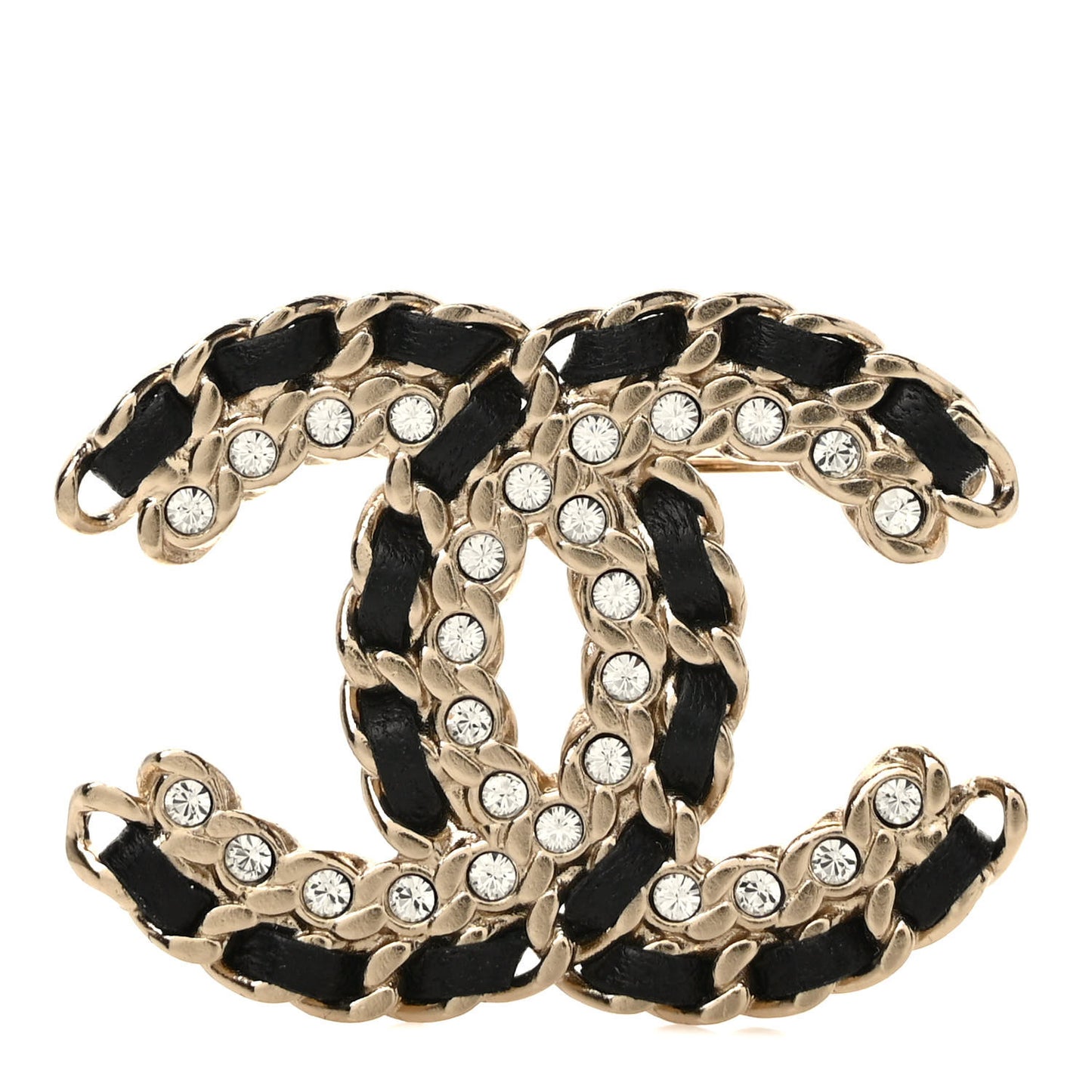 Lambskin Crystal Vintage Allure CC Chain Brooch Black Gold