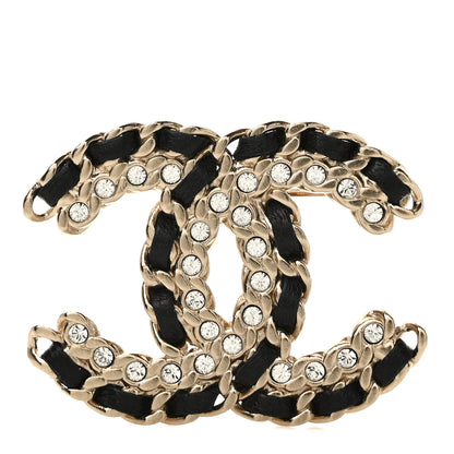 Chanel Lambskin Crystal Vintage Allure CC Chain Brooch Black Gold 1 of 4
