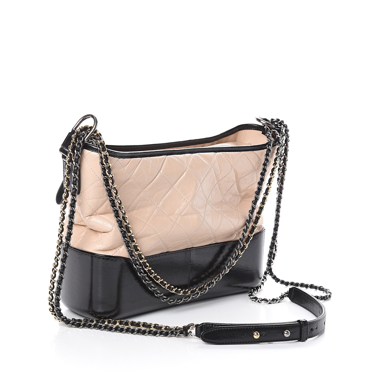Chanel Aged Calfskin Quilted Medium Gabrielle Hobo Beige Black 2 of 7