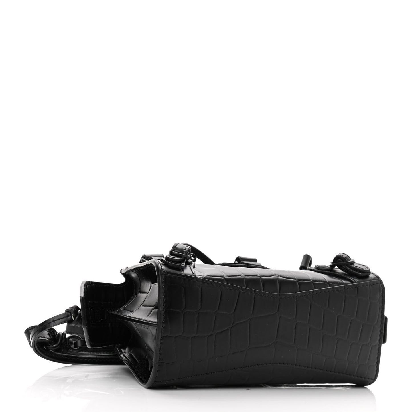 Semi Shiny Calfskin Crocodile Embossed Neo Classic Black Hardware Nano City Crossbody Black