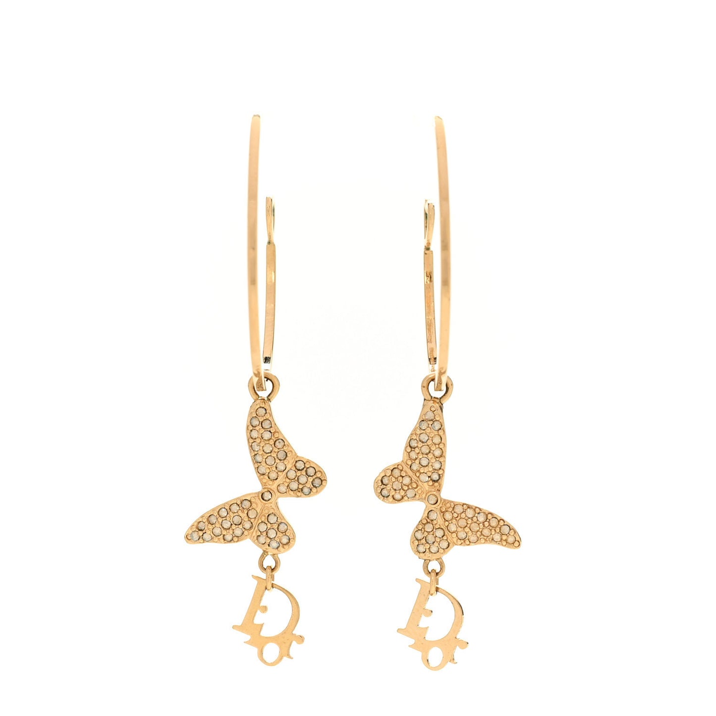 Metal Crystal Butterfly Logo Hoop Earrings Gold