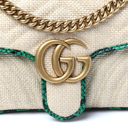 Gucci Raffia Elaphe Matelasse Small GG Marmont Shoulder Bag Natural New Shamarock 11 of 11