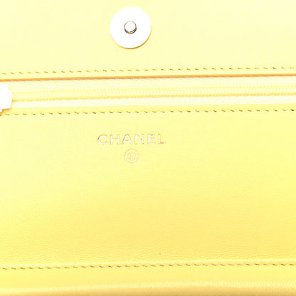 Chanel Lambskin Quilted Wallet On Chain WOC Pink Yellow 6 of 11