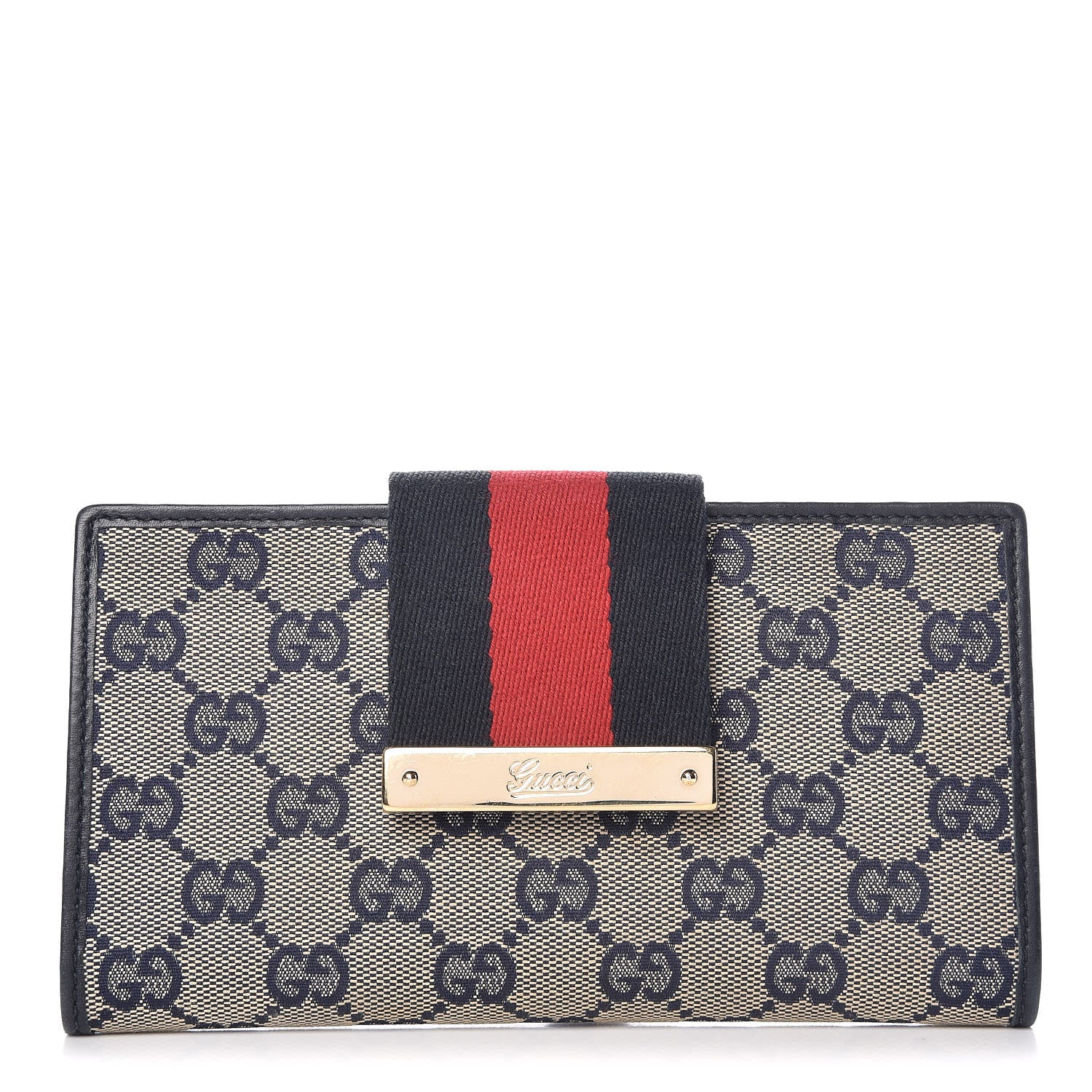 Gucci Monogram Calfskin Ladies Web Continental Wallet Beige Blue 1 of 12