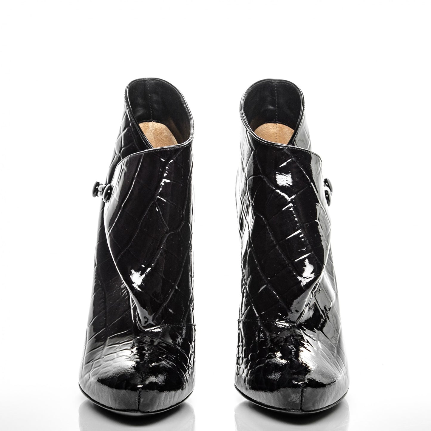 Patent Calfskin Crocodile Embossed Delft Cornelia Ankle Boots 38.5 Black