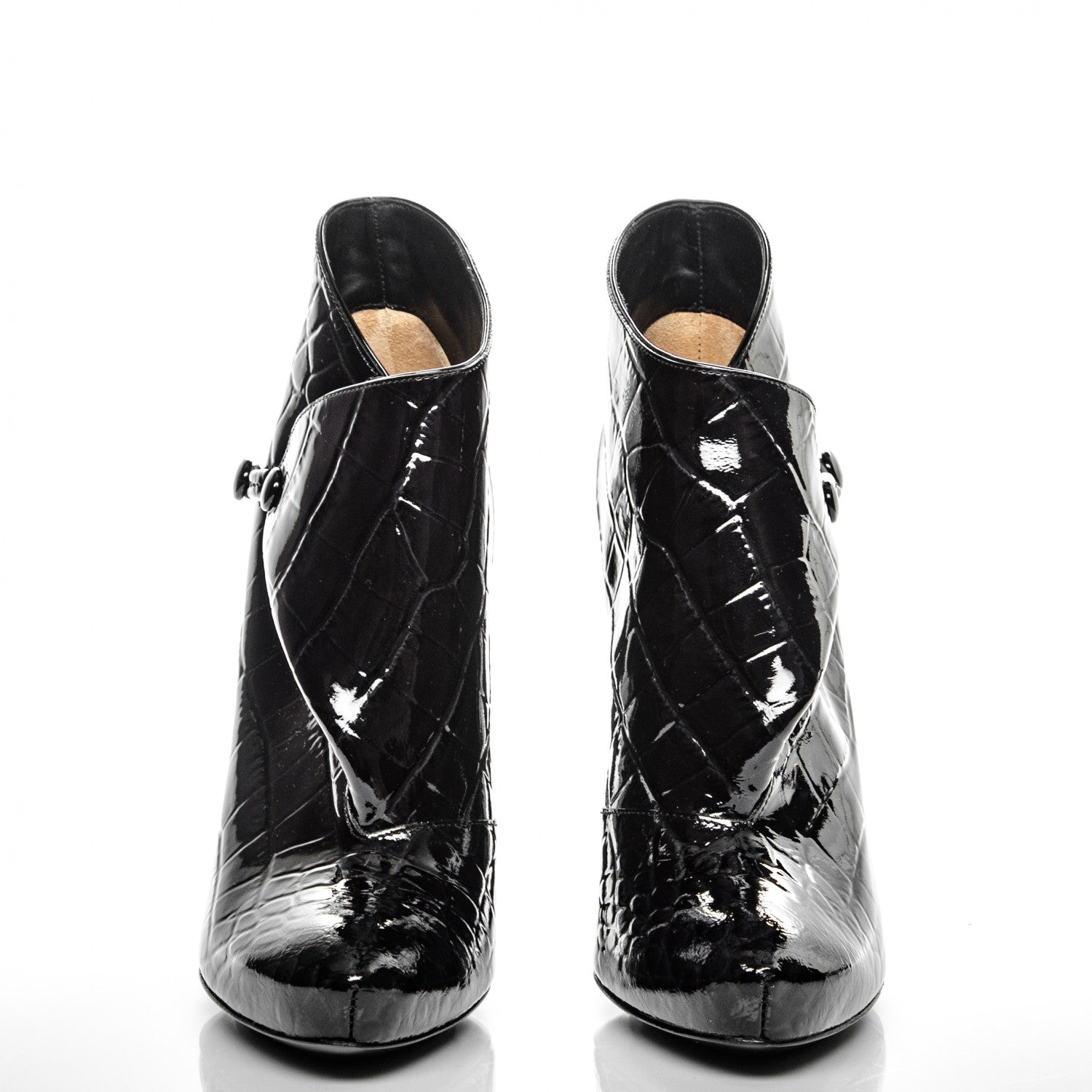 Louis Vuitton Patent Calfskin Crocodile Embossed Delft Cornelia Ankle Boots 38.5 Black 2 of 6